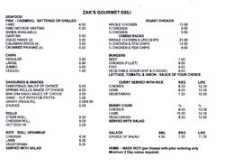 Scanned takeaway menu for Zak’s Gourmet Deli – Closed