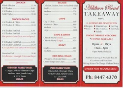 Scanned takeaway menu for Addison Takeaway