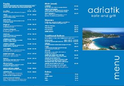 Scanned takeaway menu for Adriatik Kafe and Grill
