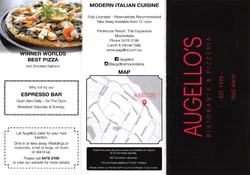 Scanned takeaway menu for Augello’s Ristorante & Pizzeria