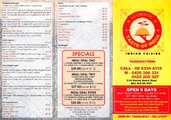 Scanned takeaway menu for Authentic Taste of India – Closed