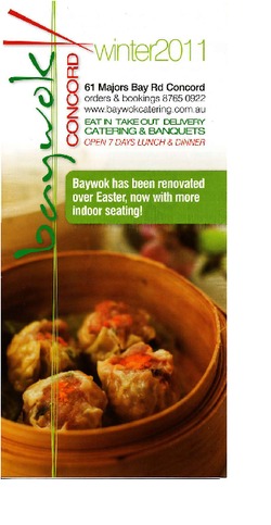 Scanned takeaway menu for Baywok