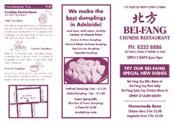 Scanned takeaway menu for Bei-Fang Chinese Restaurant