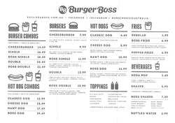 Scanned takeaway menu for Burger Boss