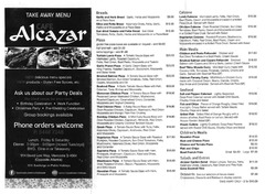 Scanned takeaway menu for Cafe Alcazar