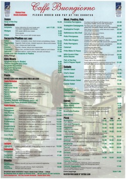 Scanned takeaway menu for Caffe Buongiorno Norwood