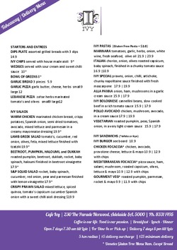 Scanned takeaway menu for Cafe Ivy