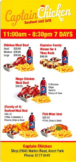 Scanned takeaway menu for Captain Chicken