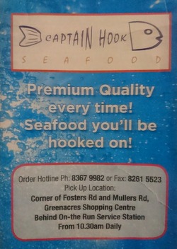 Scanned takeaway menu for Captain Hook Seafood
