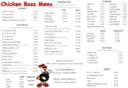 Scanned takeaway menu for Chicken Boss