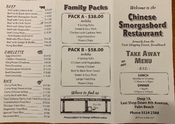 Scanned takeaway menu for Chinese Smorgasbord Restaurant
