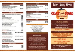 Scanned takeaway menu for Clay & Coal Indian Restaurant