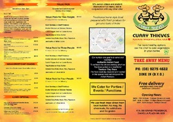 Scanned takeaway menu for Curry Thieves