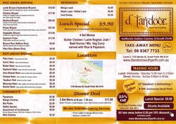 Scanned takeaway menu for D’Tandoor