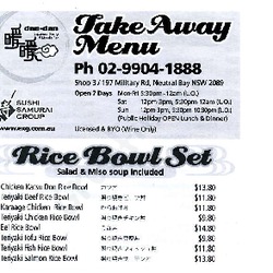 Scanned takeaway menu for dan-dan Japanese