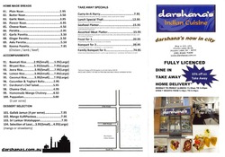 Scanned takeaway menu for Darshanas Indian Cuisine