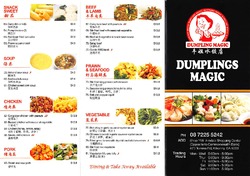 Scanned takeaway menu for Dumpling Magic