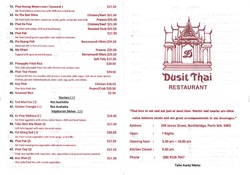 Scanned takeaway menu for Dusit Thai Restaurant