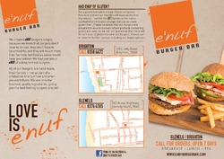 Scanned takeaway menu for e’nuf Burger Bar