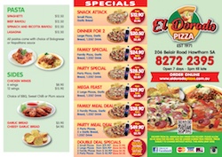 Scanned takeaway menu for El Dorado Pizza