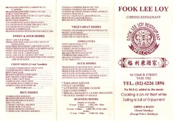 Scanned takeaway menu for Fook Lee Loy Chinese Restaurant