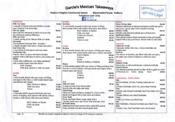 Scanned takeaway menu for Garcia’s Mexican Restaurant