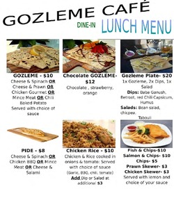 Scanned takeaway menu for Gozleme cafe