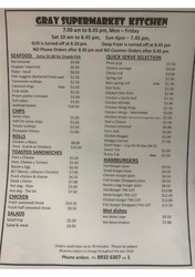 Scanned takeaway menu for Gray Supermarket Kitchen