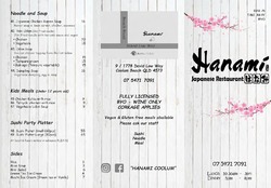 Scanned takeaway menu for Hanami Japanese Coolum