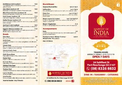 Scanned takeaway menu for Harvest of India