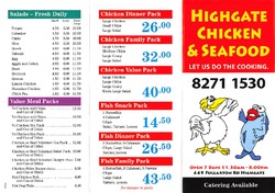 Scanned takeaway menu for Highgate Chicken & Seafood