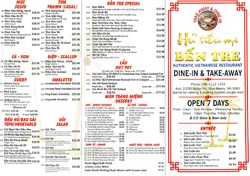 Scanned takeaway menu for Hu Tieu Mi Ben Tre Vietnamese Restaurant