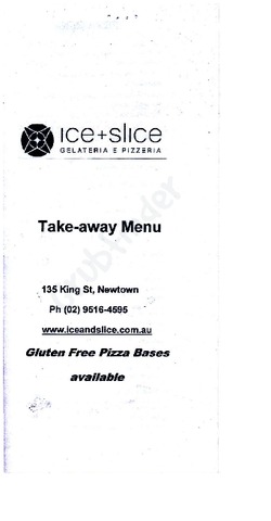 Scanned takeaway menu for Ice & Slice