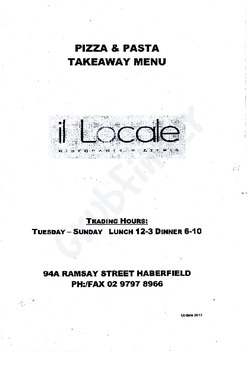 Scanned takeaway menu for Il Locale Restaurant