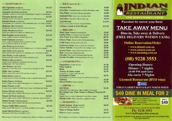Scanned takeaway menu for Indian Garden
