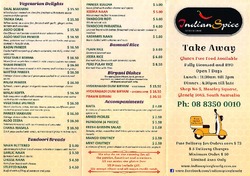 Scanned takeaway menu for Indian Spice