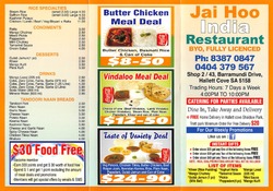 Scanned takeaway menu for Jai Ho India Restaurant