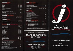 Scanned takeaway menu for Jimmies Takeaway & Pizza