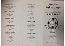 Scanned takeaway menu for Jingili Fish & Chips