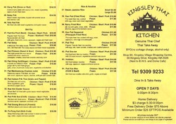 Scanned takeaway menu for Kingsley Thai Kitchen
