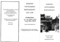 Scanned takeaway menu for Kinh Do Vietnamese Restaurant