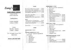 Scanned takeaway menu for Lang’s Modern Asian