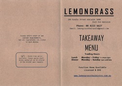 Scanned takeaway menu for Lemongrass Thai Bistro