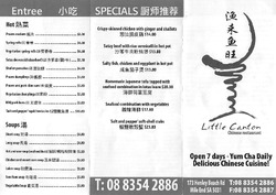 Scanned takeaway menu for Little Canton Chinese Restaurant