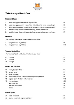 Scanned takeaway menu for Siborg