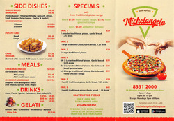Scanned takeaway menu for Michelangelo Dial-A-Pizza