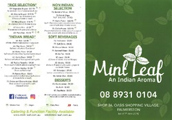 Scanned takeaway menu for Mint Leaf An Indian Aroma