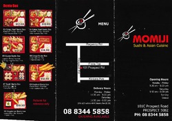 Scanned takeaway menu for Momiji Sushi and Asian Cuisine