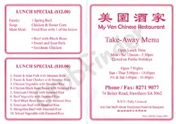 Scanned takeaway menu for My Yen Chinese Restaurant