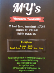 Scanned takeaway menu for My’s Restaurant